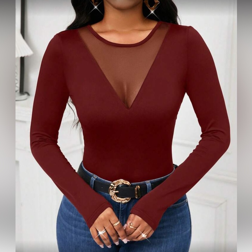 Elegant Burgundy Long Sleeve Top